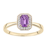 0.55ct Octagonal Amethyst and Round Diamond Cluster Ring in UK Hallmarked 9ct Yellow Gold